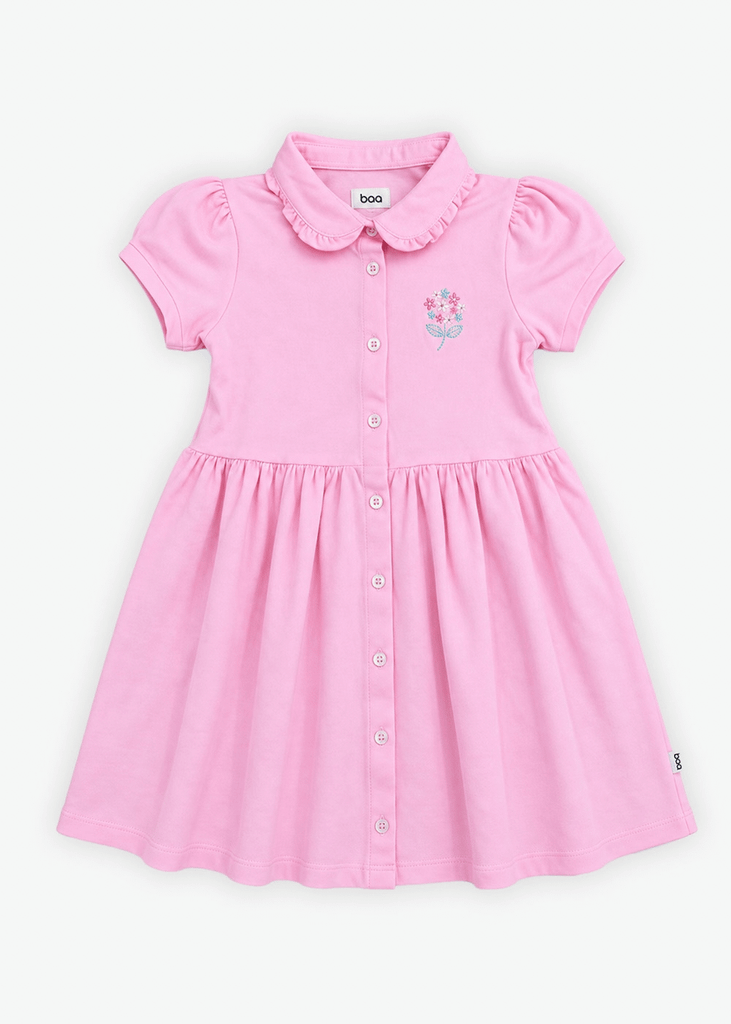 Đầm Polo Ngắn Tay Bé Gái Hồng Nhạt Thêu Unicorn