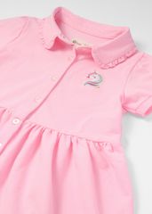 Đầm Polo Ngắn Tay Bé Gái Hồng Thêu Unicorn