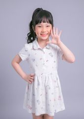 Đầm Polo Ngắn Tay Bé Gái Trắng Kem Hoạ Tiết Unicorn