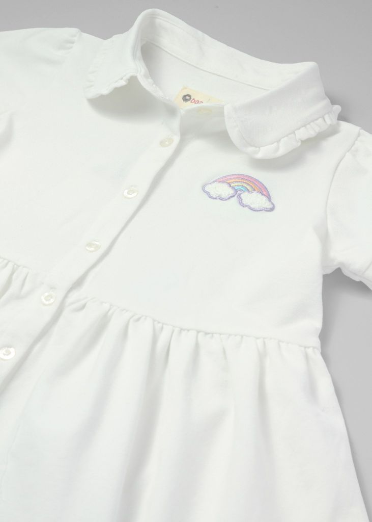 Đầm Polo Ngắn Tay Bé Gái Trắng Thêu Rainbow