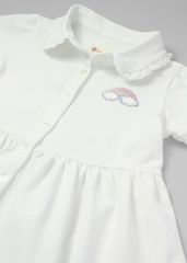 Đầm Polo Ngắn Tay Bé Gái Trắng Thêu Rainbow