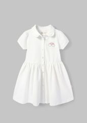Đầm Polo Ngắn Tay Bé Gái Trắng Thêu Rainbow