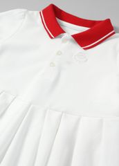 Đầm Polo Ngắn Tay Xếp Ly Bé Gái Trắng Phối Đỏ Thêu Logo