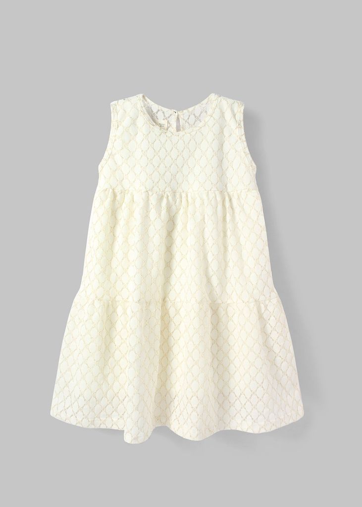 Đầm Thun Kiểu Hai Tầng Bé Gái Kem Kim Tuyến Vàng Gold