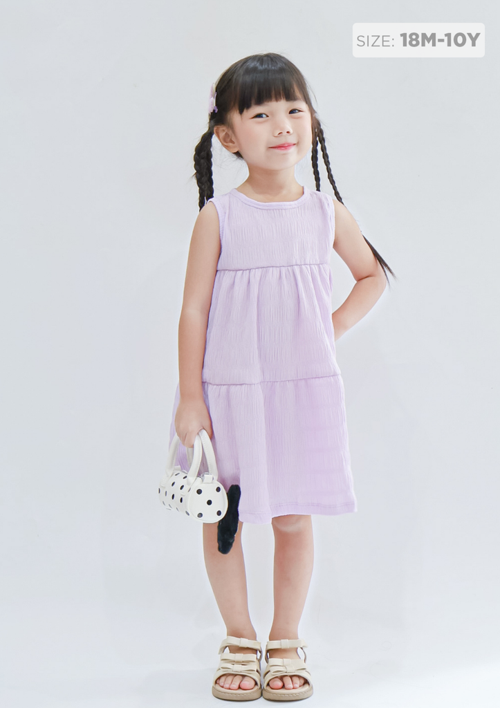Đầm Thun Kiểu Hai Tầng Bé Gái Tím Nhạt
