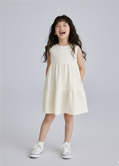 Đầm Thun Kiểu Hai Tầng Bé Gái Vàng Nhạt
