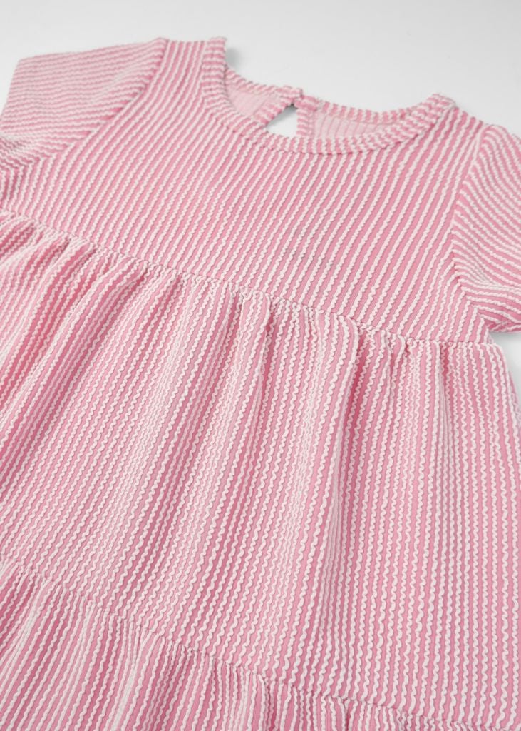 Đầm Thun Kiểu Hai Tầng Ngắn Tay Bé Gái Hồng