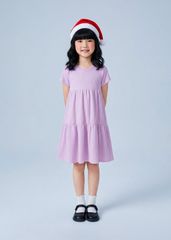 Đầm Thun Kiểu Hai Tầng Ngắn Tay Bé Gái Tím
