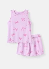 Đồ Bộ Ba Lỗ Bé Gái Gân Tím Hoạ Tiết Nơ