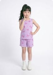 Đồ Bộ Ba Lỗ Bé Gái Gân Tím Hoạ Tiết Nơ