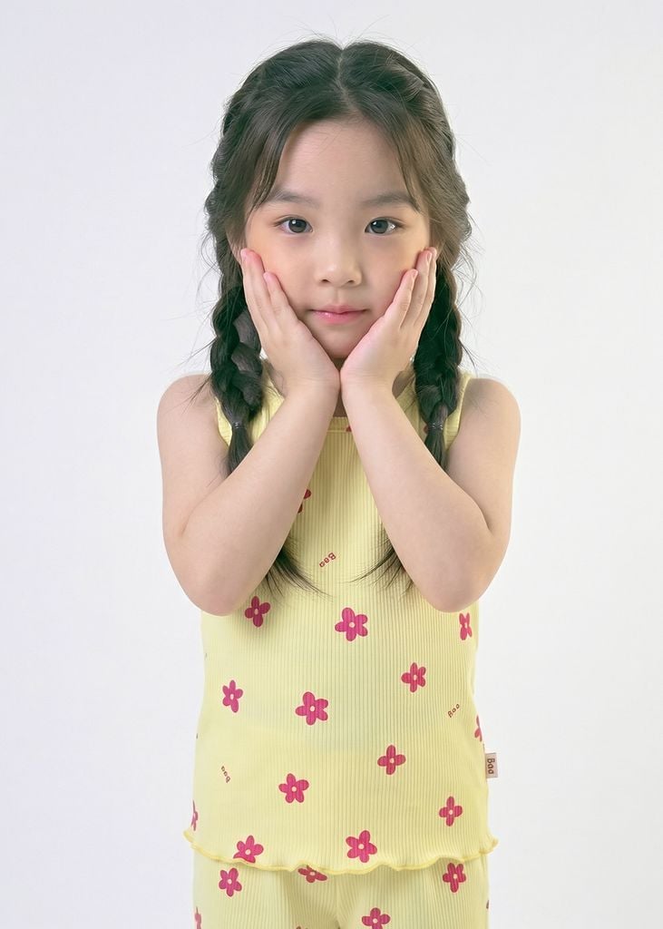 Đồ Bộ Ba Lỗ Bé Gái Gân Vàng Hoạ Tiết Hoa