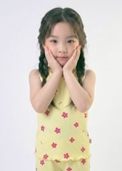 Đồ Bộ Ba Lỗ Bé Gái Gân Vàng Hoạ Tiết Hoa