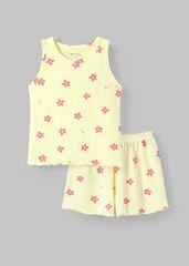 Đồ Bộ Ba Lỗ Bé Gái Gân Vàng Hoạ Tiết Hoa