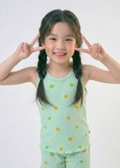 Đồ Bộ Ba Lỗ Bé Gái Gân Xanh Mint Hoạ Tiết Quả Chanh