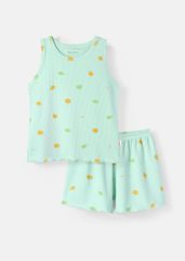 Đồ Bộ Ba Lỗ Bé Gái Gân Xanh Mint Hoạ Tiết Quả Chanh