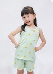 Đồ Bộ Ba Lỗ Bé Gái Gân Xanh Mint Hoạ Tiết Quả Chanh