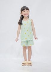 Đồ Bộ Ba Lỗ Bé Gái Gân Xanh Mint Hoạ Tiết Quả Chanh