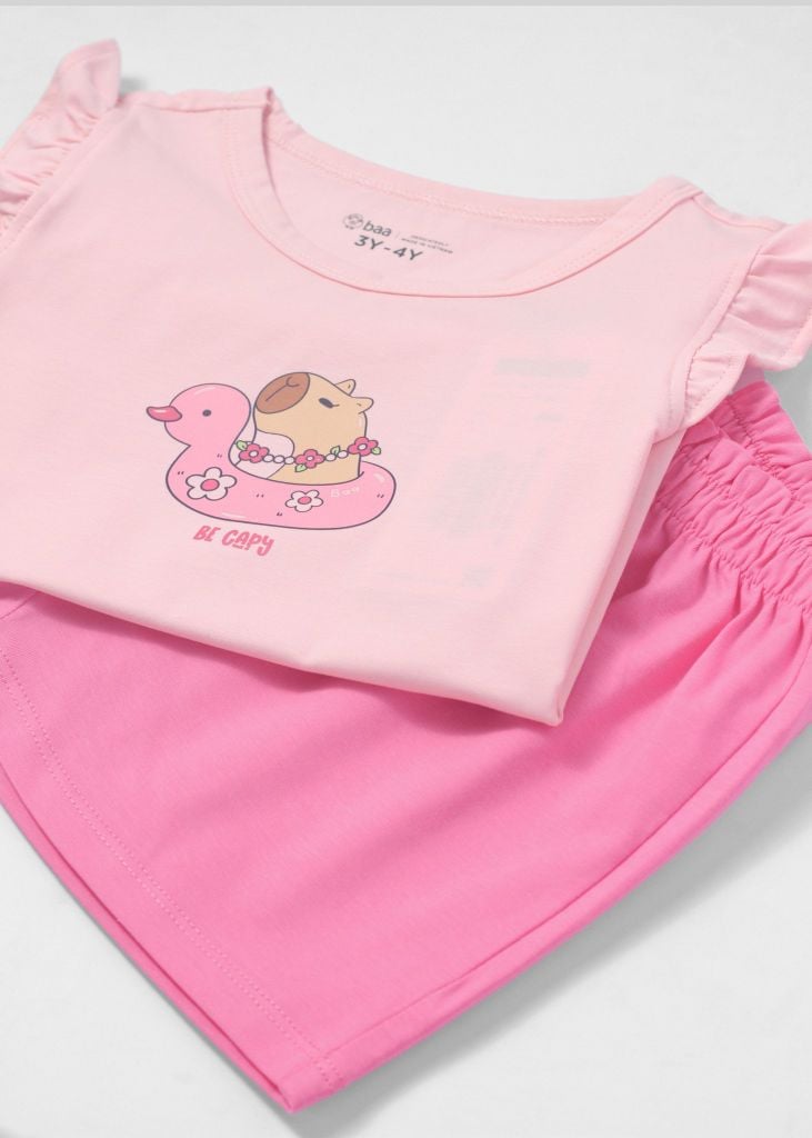 Đồ Bộ Cánh Tiên Bé Gái Hồng Nhạt Phối Capybara