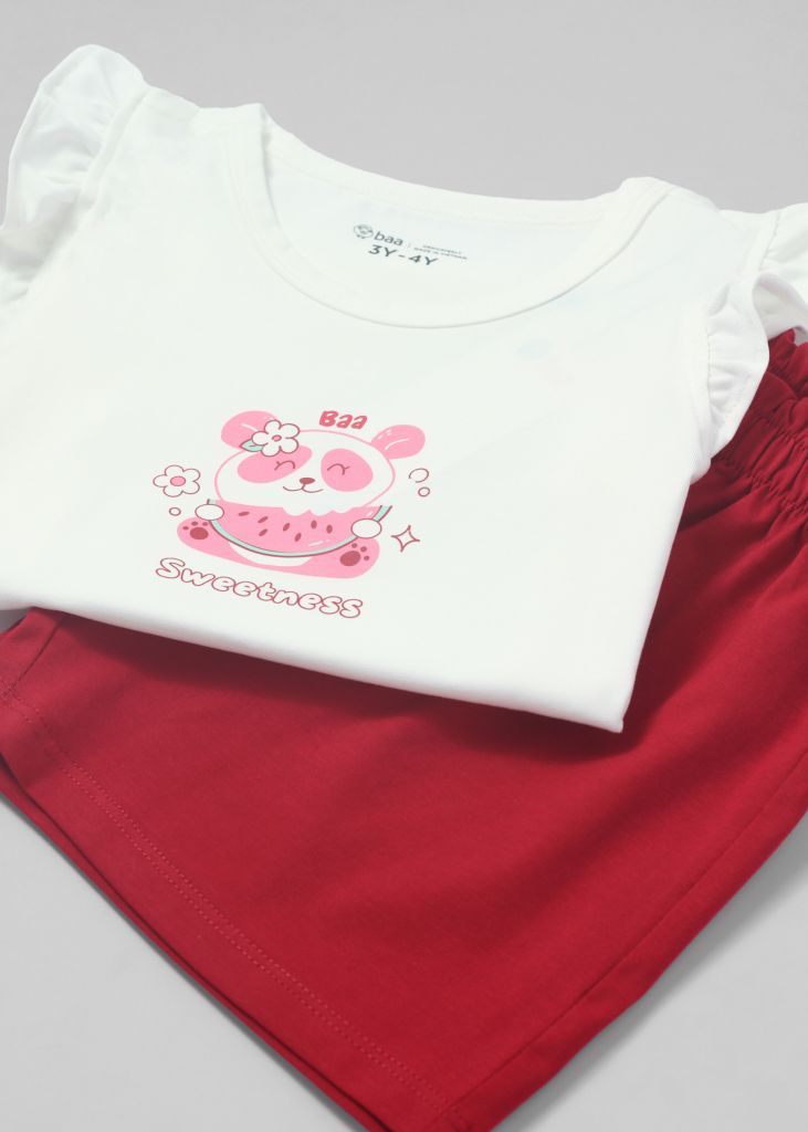 Đồ Bộ Cánh Tiên Bé Gái Trắng Sweetness Phối Đỏ