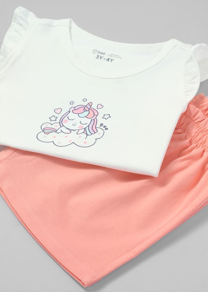 Đồ Bộ Cánh Tiên Bé Gái Trắng Unicorn Phối Hồng Cam