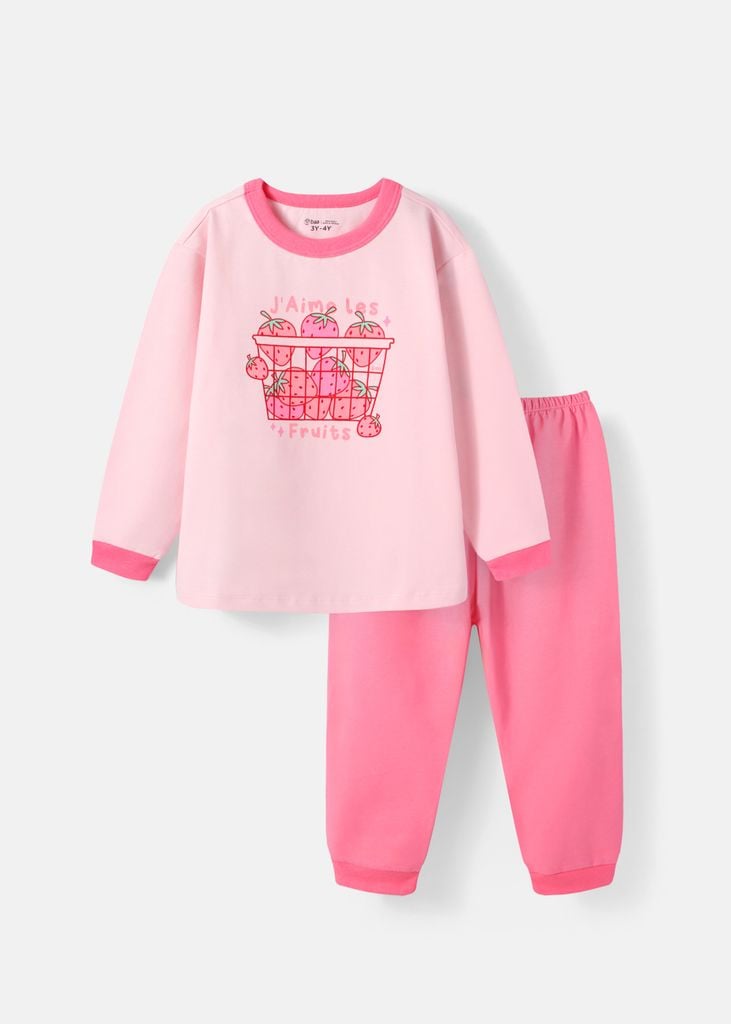 Đồ Bộ Dài Bé Gái Hồng Phối Strawberry