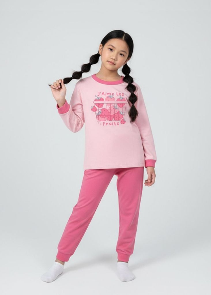 Đồ Bộ Dài Bé Gái Hồng Phối Strawberry