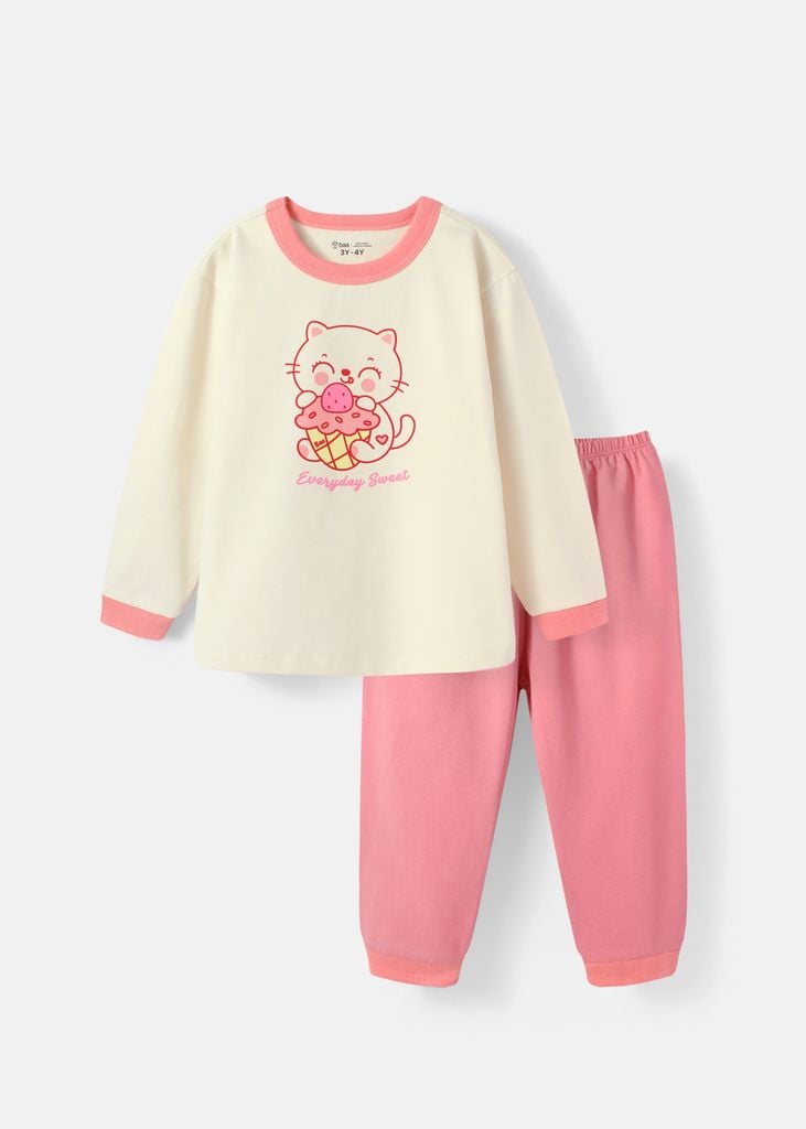 Đồ Bộ Dài Bé Gái Kem Everyday Sweet Phối Hồng
