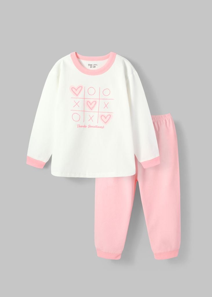 Đồ Bộ Dài Bé Gái Trắng Sweetheart Phối Hồng