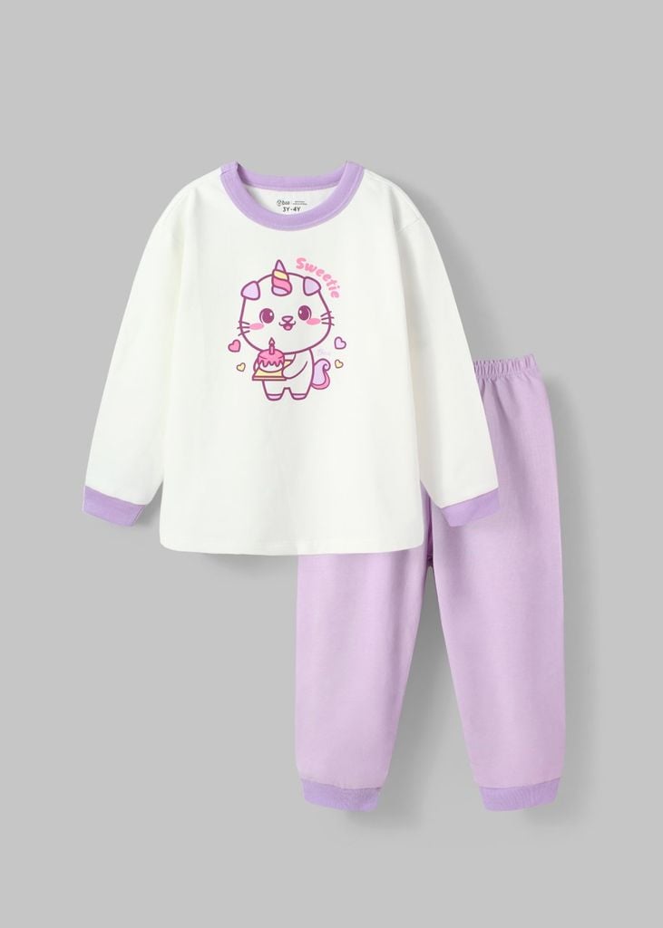 Đồ Bộ Dài Bé Gái Trắng Sweetie Phối Tím