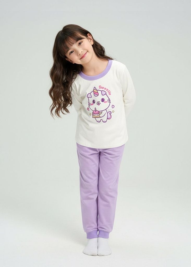 Đồ Bộ Dài Bé Gái Trắng Sweetie Phối Tím