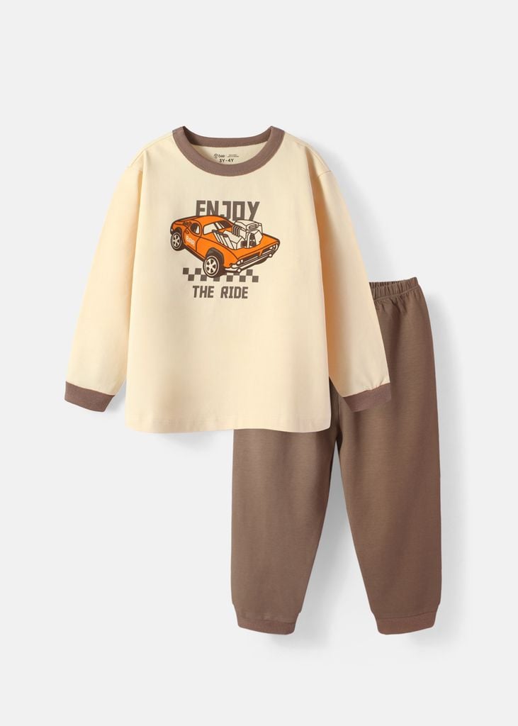 Đồ Bộ Dài Bé Trai Be Enjoy The Ride Phối Nâu