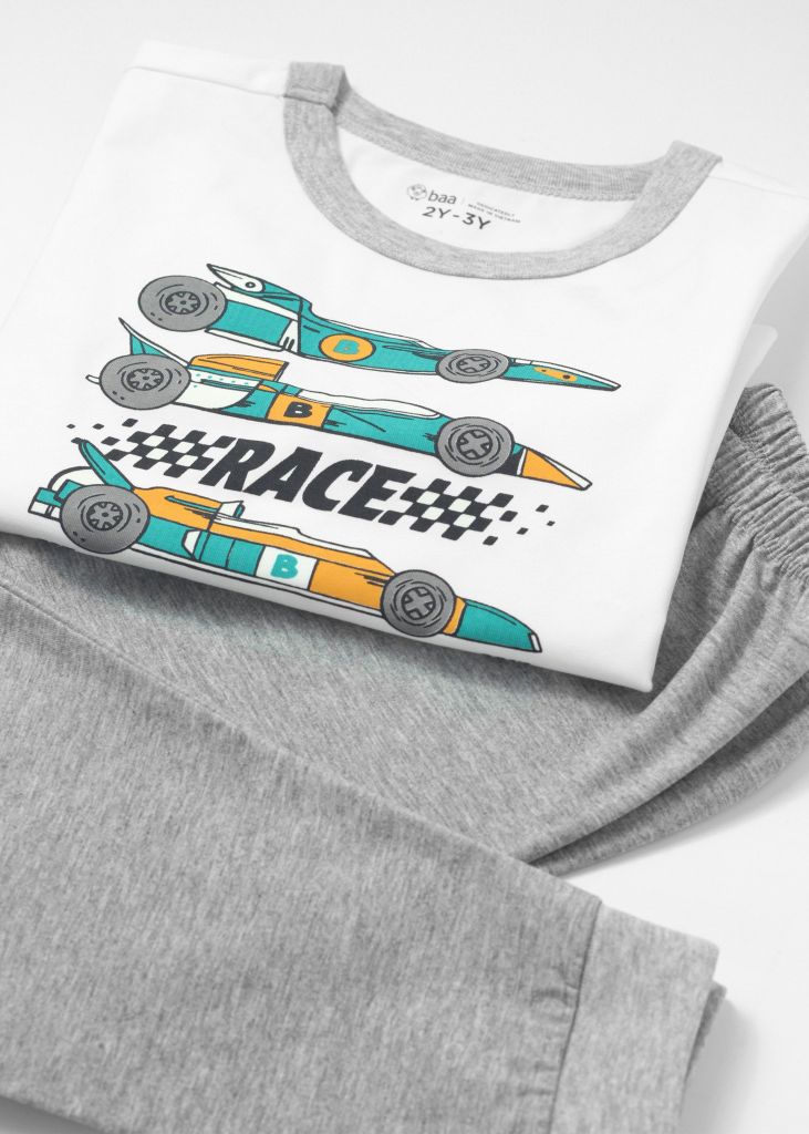 Đồ Bộ Dài Bé Trai Trắng Racing Phối Xám