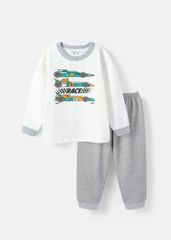 Đồ Bộ Dài Bé Trai Trắng Racing Phối Xám