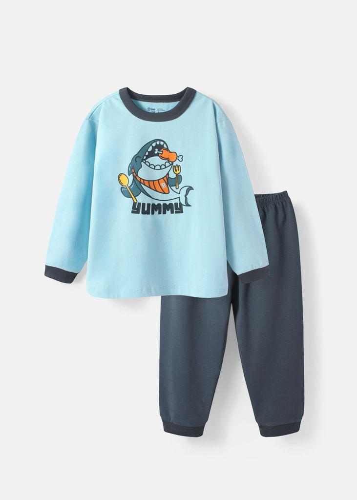 Đồ Bộ Dài Bé Trai Xanh Cá Mập Phối Xám Đậm