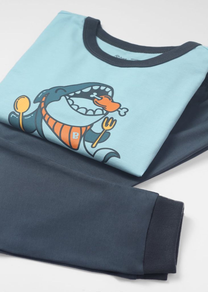 Đồ Bộ Dài Bé Trai Xanh Cá Mập Phối Xám Đậm