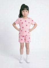 Đồ Bộ Ngắn Tay Bé Gái Gân Hồng Hoạ Tiết Hoa