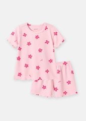 Đồ Bộ Ngắn Tay Bé Gái Gân Hồng Hoạ Tiết Hoa