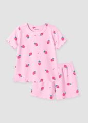 Đồ Bộ Ngắn Tay Bé Gái Gân Hồng Nhạt Hoạ Tiết Strawberry