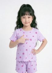 Đồ Bộ Ngắn Tay Bé Gái Gân Tím Hoạ Tiết Biển