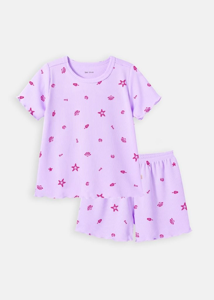 Đồ Bộ Ngắn Tay Bé Gái Gân Tím Hoạ Tiết Biển
