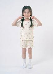 Đồ Bộ Ngắn Tay Bé Gái Gân Trắng Kem Hoạ Tiết Biển