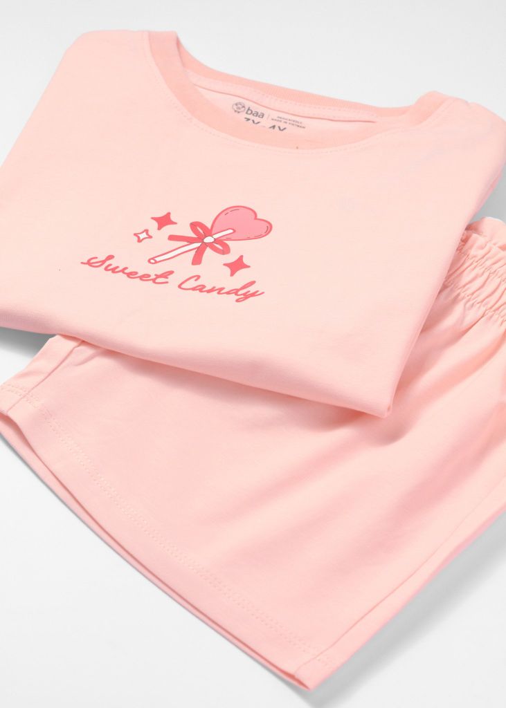 Đồ Bộ Ngắn Tay Bé Gái Hồng Cam Sweet Candy