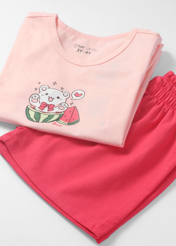 Đồ Bộ Ngắn Tay Bé Gái Hồng Cam Sweet Watermelon
