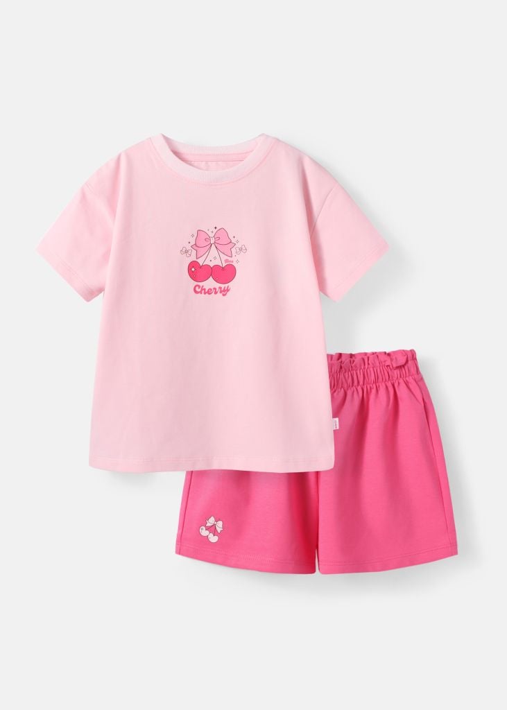 Đồ Bộ Ngắn Tay Bé Gái Hồng Nhạt Sweet Cherry