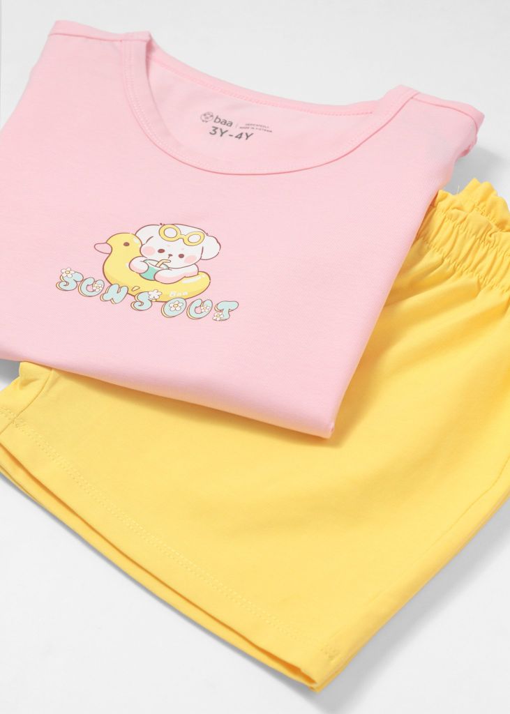 Đồ Bộ Ngắn Tay Bé Gái Hồng Sun's Out Phối Vàng