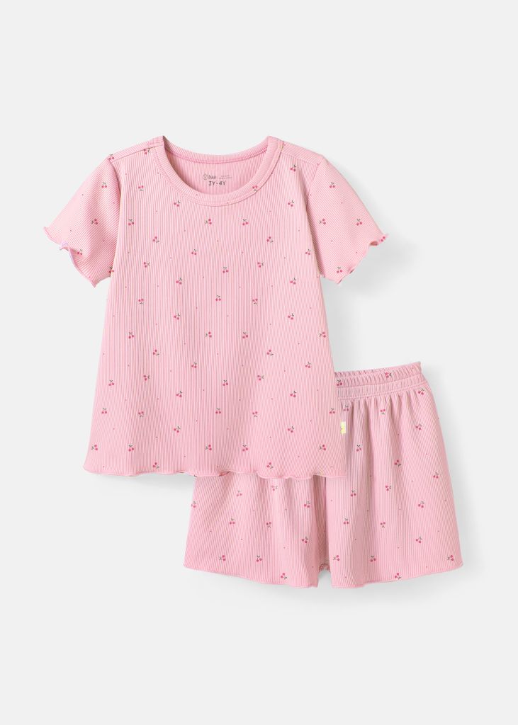Đồ Bộ Ngắn Tay Bé Gái Thun Lạnh Gân Hồng Cherry