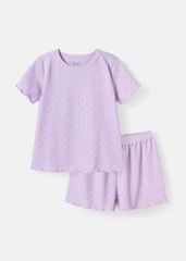 Đồ Bộ Ngắn Tay Bé Gái Thun Gân Tím Chấm Bi