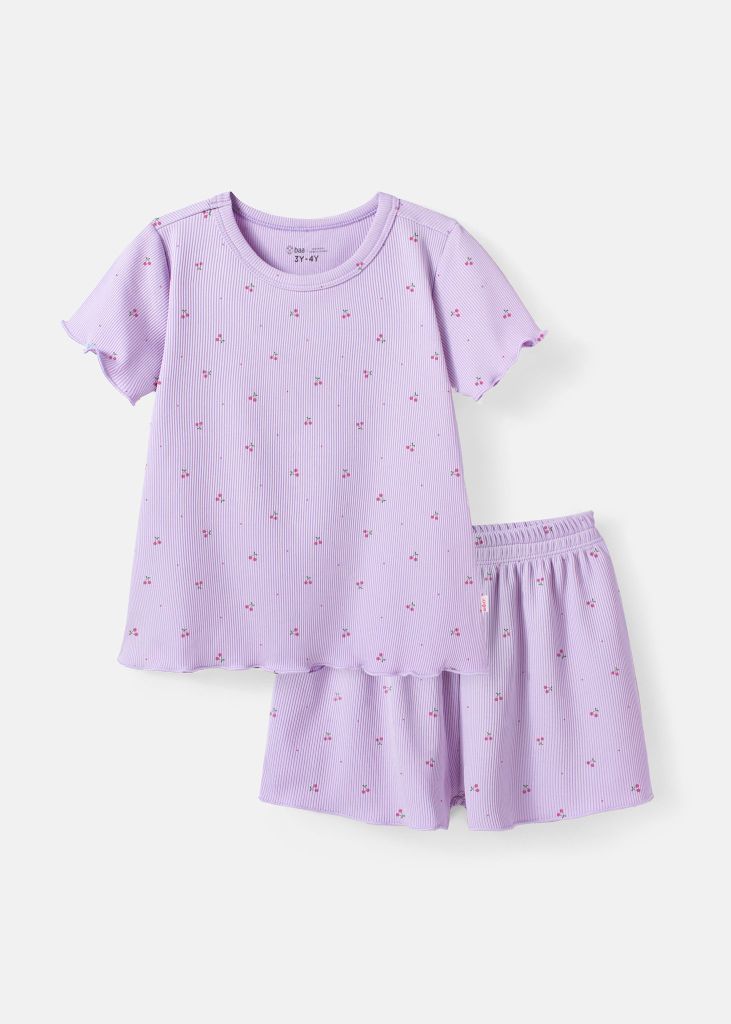 Đồ Bộ Ngắn Tay Bé Gái Thun Lạnh Gân Tím Cherry