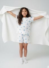 Đồ Bộ Ngắn Tay Bé Gái Thun Gân Trắng Blueberry