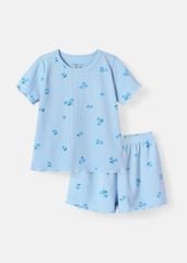 Đồ Bộ Ngắn Tay Bé Gái Thun Gân Xanh Blueberry